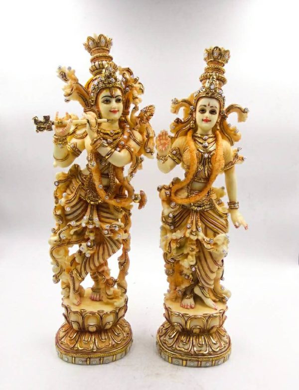 28A Radha Krishna Pair 15 inches Standing Ivory Painting